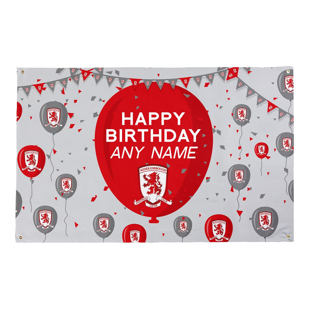 Middlesbrough FC Personalised Birthday Banner (5ft x 3ft, Balloons Des