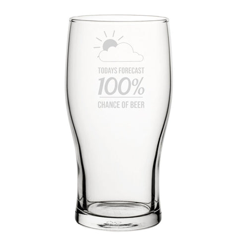 100% Chance Of Beer - Engraved Novelty Tulip Pint Glass