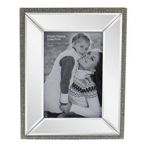 4 x 6 Mirrored Freestanding Photo Frame With Crystal Detail