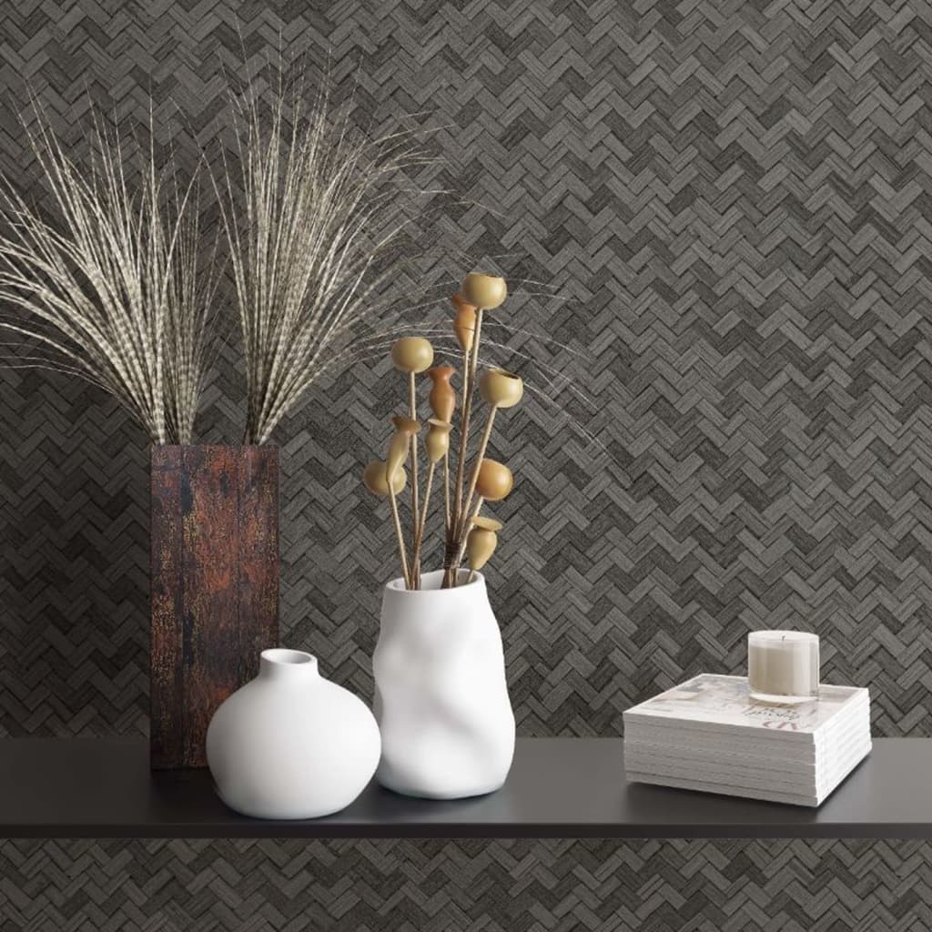 Noordwand Wallpaper Botanica Rattan Wickerwork Black and Grey