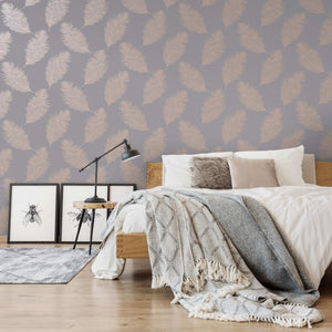 DUTCH WALLCOVERINGS Wallpaper Fawning Feather Grey and Rose Gold