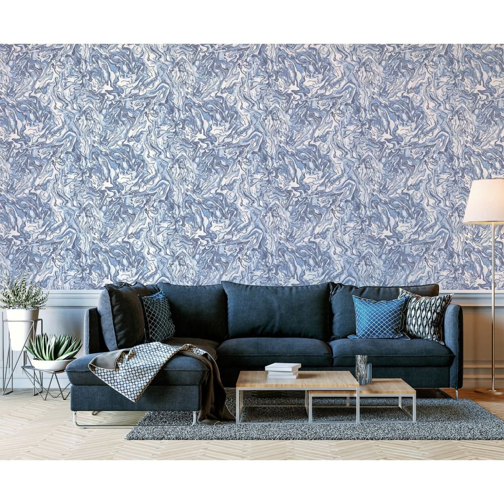 DUTCH WALLCOVERINGS Wallpaper Liquid Marble Blue