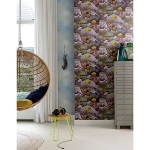 Noordwand Wallpaper Good Vibes Coral and Tropical Fish Yellow and Purple