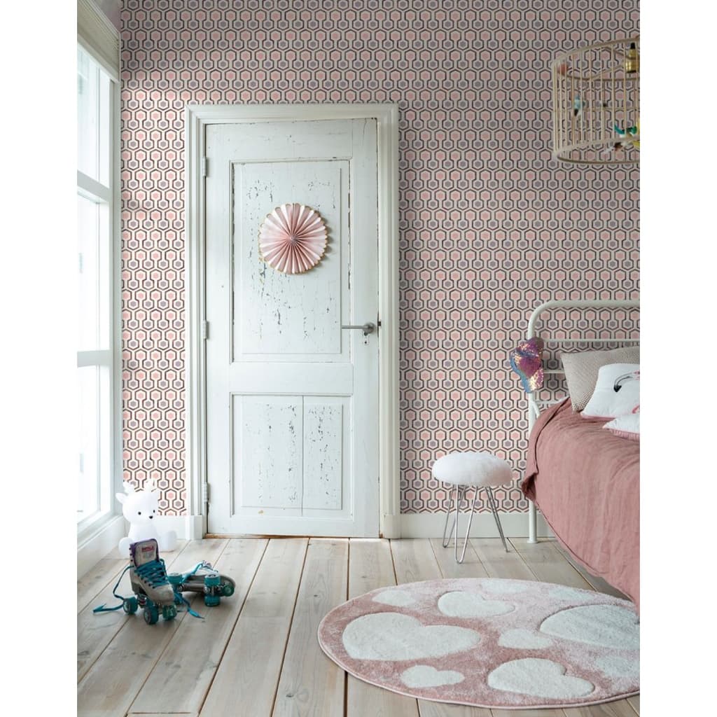 Noordwand Wallpaper Good Vibes Hexagon Pattern Pink and Purple