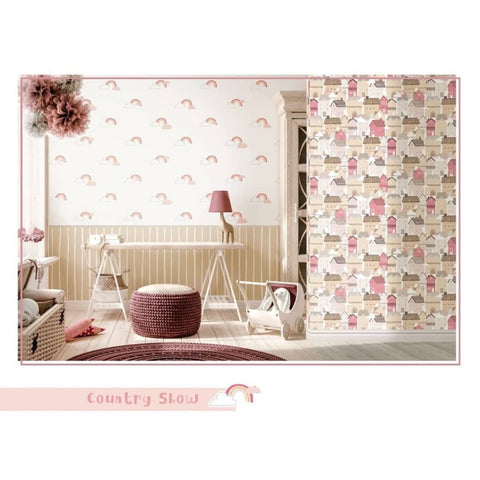 Noordwand Wallpaper Mondo baby Rainbows White and Pink