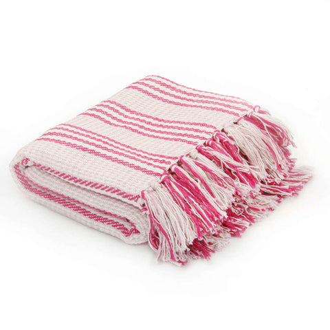 vidaXL Throw Cotton Stripes 160x210 cm Pink and White