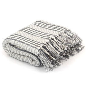 vidaXL Throw Cotton Stripes 160x210 cm Grey and White