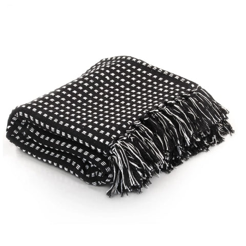 vidaXL Throw Cotton Squares 220x250 cm Black