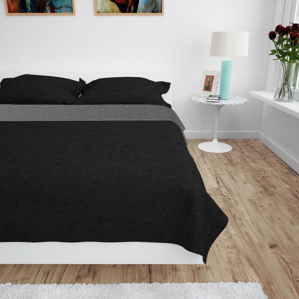 vidaXL Double-sided Quilted Bedspread 170x210 cm Grey and Black