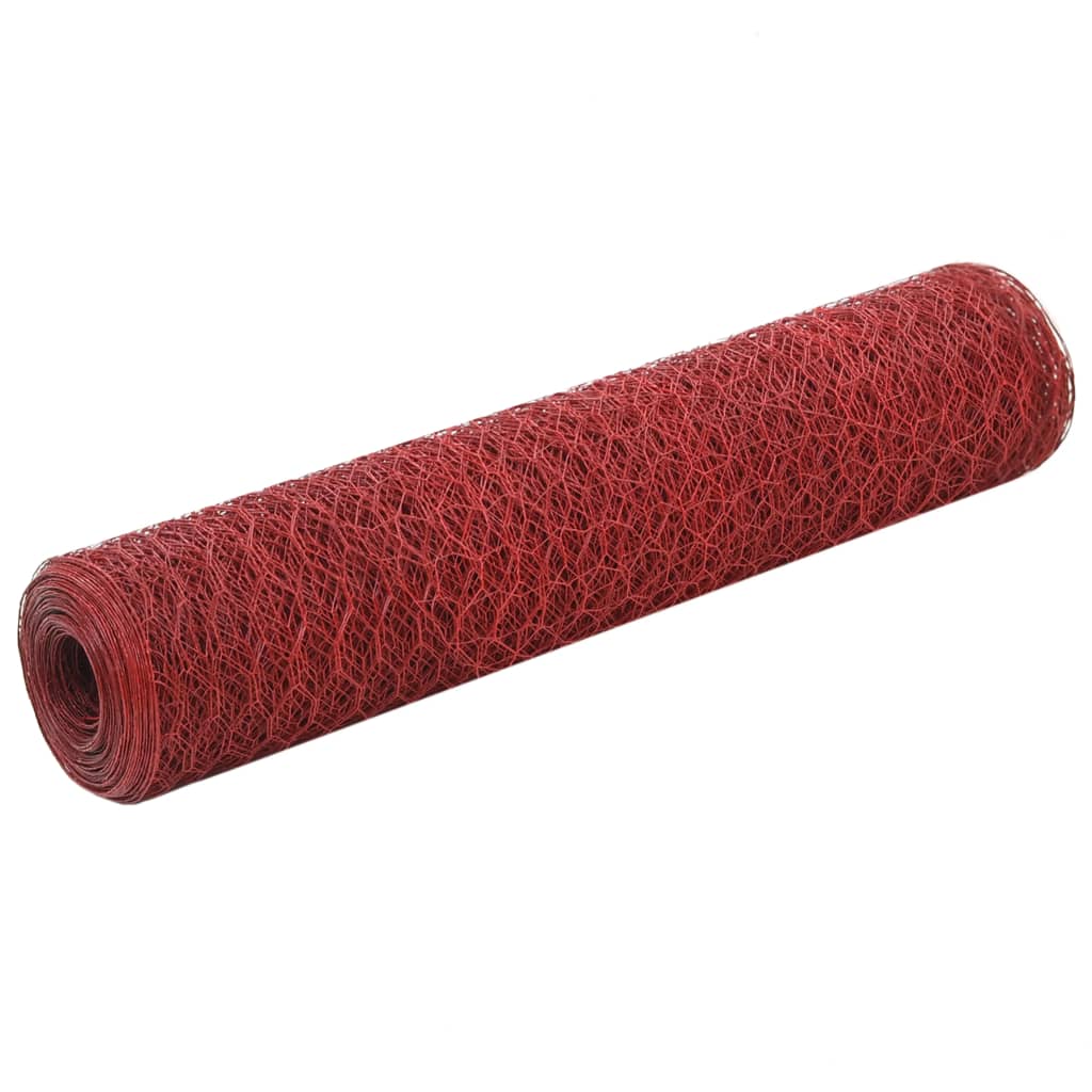 vidaXL Chicken Wire Fence Steel with PVC Coating 25x0.75 m Red