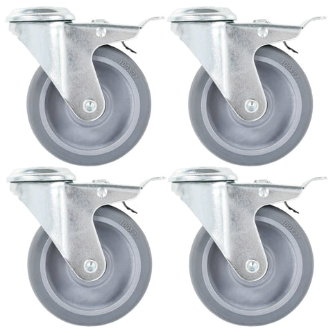 vidaXL Bolt Hole Swivel Casters with Double Brakes 4 pcs 100 mm