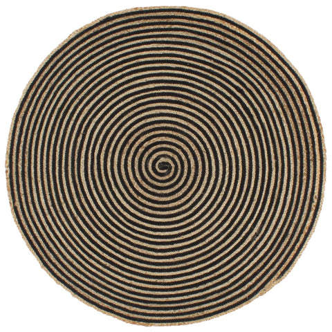 vidaXL Handmade Rug Jute with Spiral Design Black 90 cm