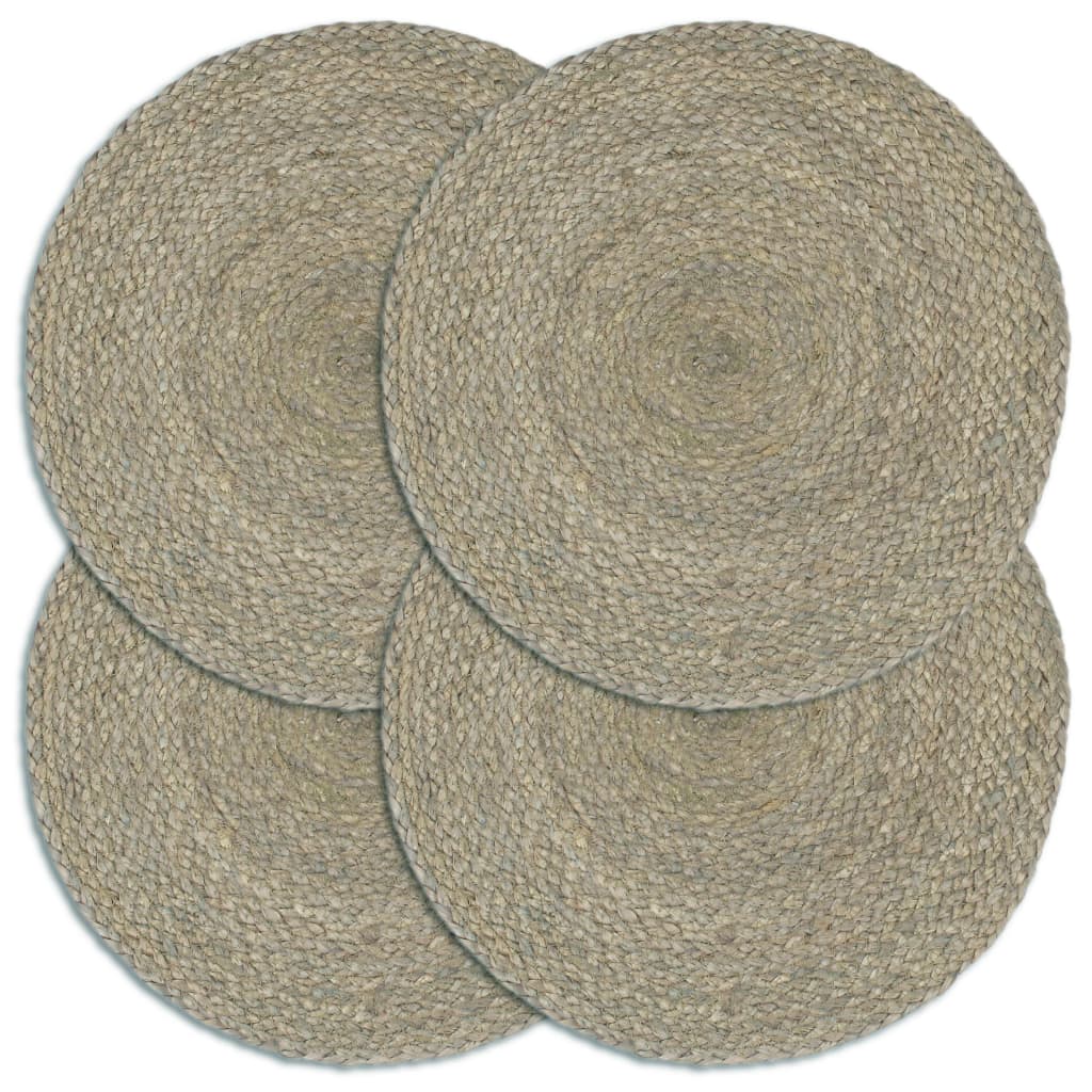 vidaXL Placemats 4 pcs Plain Grey 38 cm Round Jute