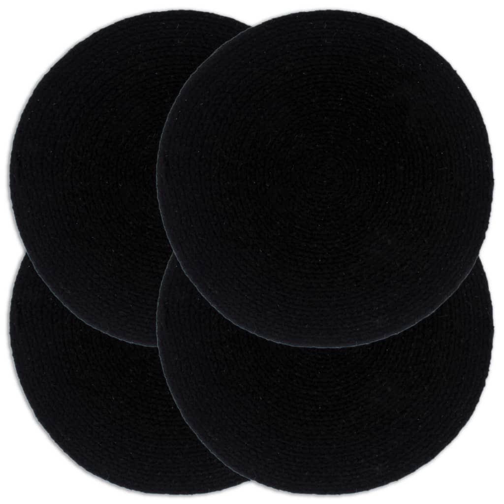 vidaXL Placemats 4 pcs Plain Black 38 cm Round Cotton