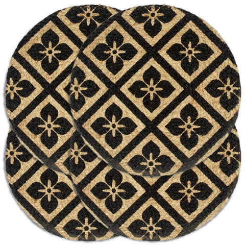 vidaXL Placemats 4 pcs Black 38 cm Round Jute