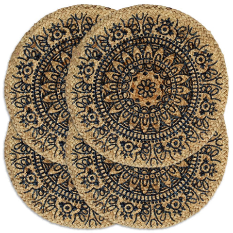 vidaXL Placemats 4 pcs Dark Blue 38 cm Round Jute