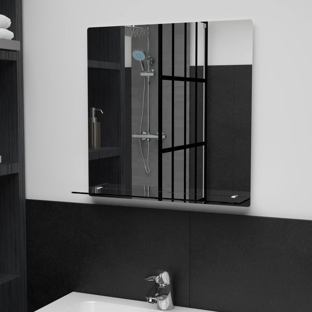 vidaXL Wall Mirror with Shelf 50x50 cm Tempered Glass