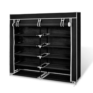 vidaXL Fabric Shoe Cabinet with Cover 115 x 28 x 110 cm Black