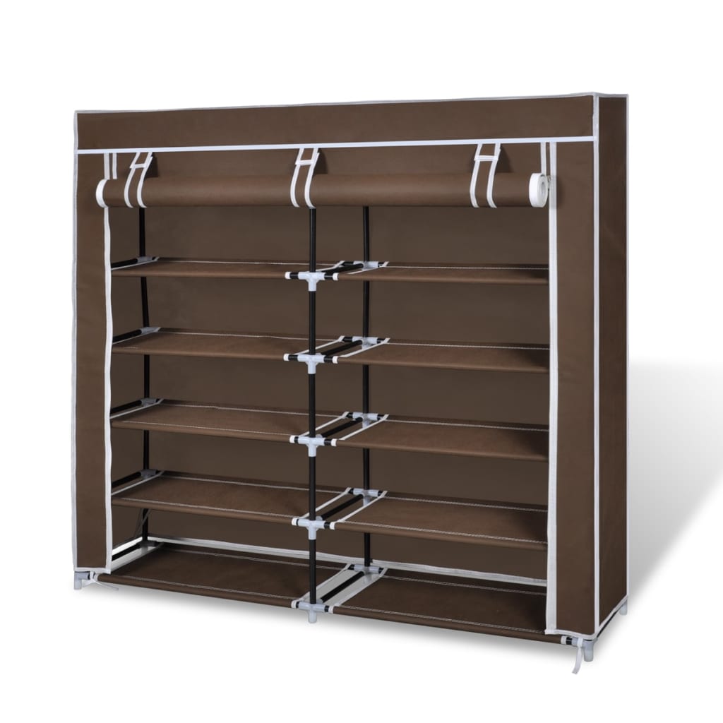 vidaXL Fabric Shoe Cabinet with Cover 115 x 28 x 110 cm Brown