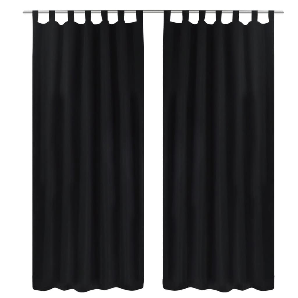 2 pcs Black Micro-Satin Curtains with Loops 140 x 175 cm