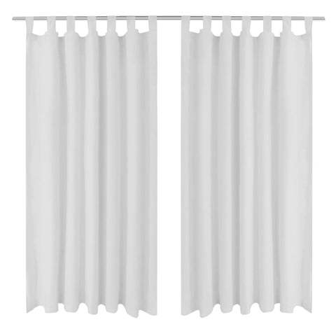 2 pcs White Micro-Satin Curtains with Loops 140 x 225 cm