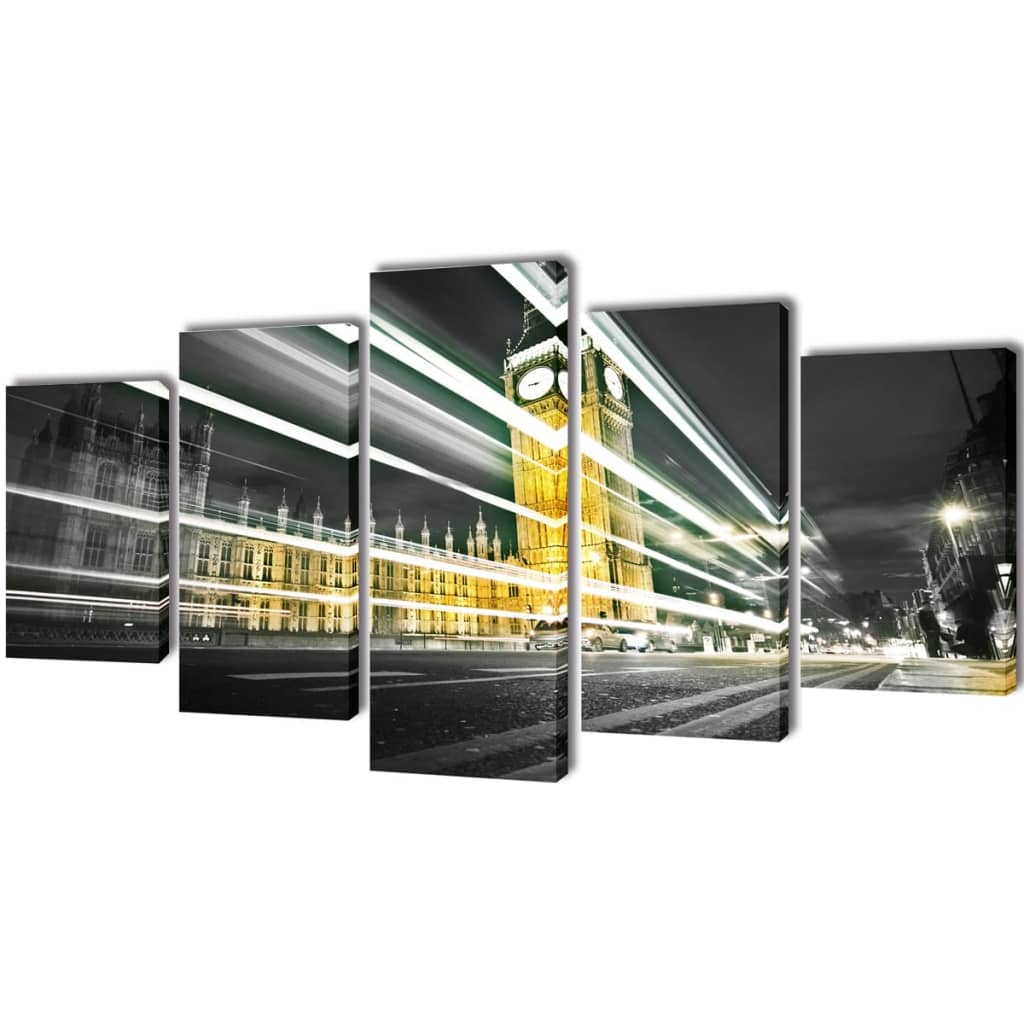 Canvas Wall Print Set London Big Ben 100 x 50 cm