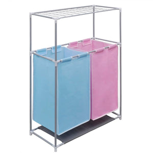 2-Section Laundry Sorter Hamper with a Top Shelf for Drying