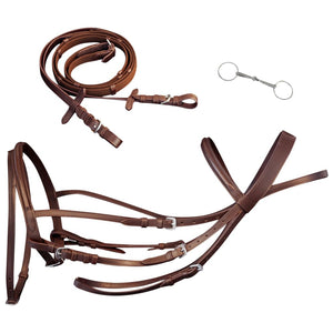 Leather Flash Bridle with Reins and Bit Brown Pony