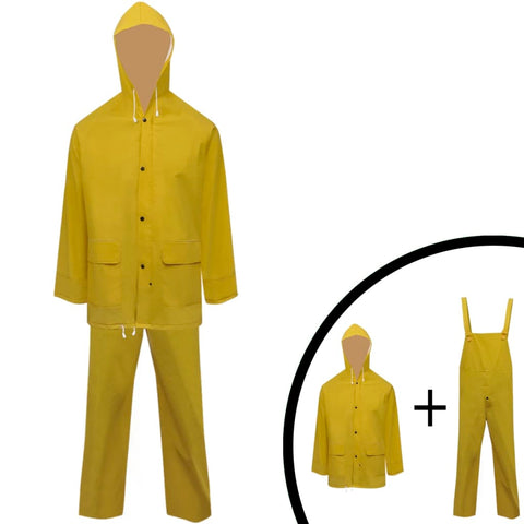 vidaXL Waterproof Heavy-duty 2-piece Rain Suit with Hood Yellow XXL