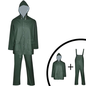 vidaXL Waterproof Heavy-duty 2-piece Rain Suit with Hood Green XXL