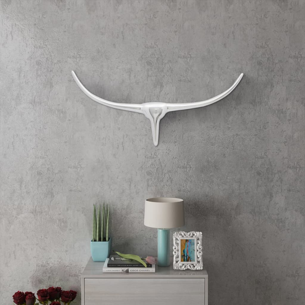 Wall Mounted Aluminium Bullƒ??s Head Decoration Silver 72 cm