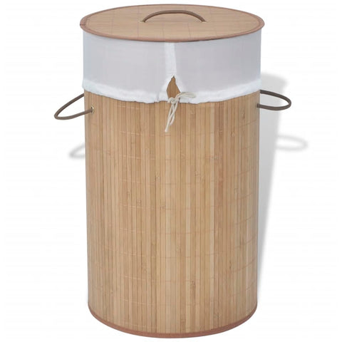 vidaXL Bamboo Laundry Bin Round Natural