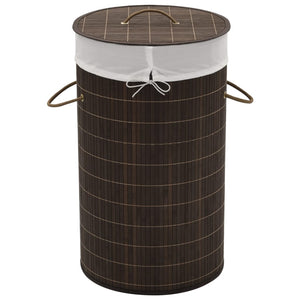 vidaXL Bamboo Laundry Bin Round Dark Brown