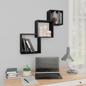 vidaXL Cube Wall Shelf Black 68x15x68 cm Engineered Wood