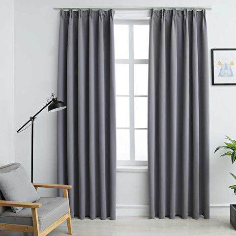 vidaXL Blackout Curtains with Hooks 2 pcs Grey 140x225 cm