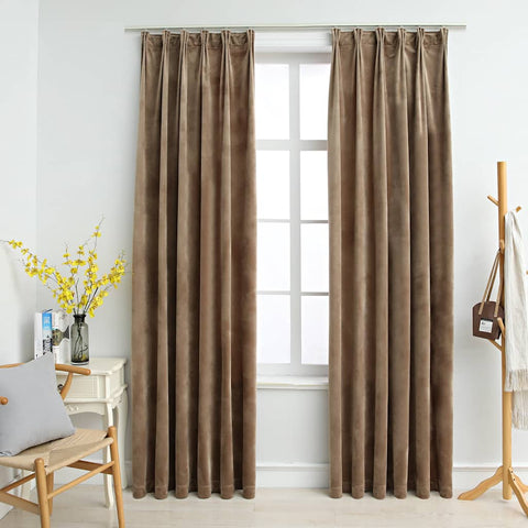 vidaXL Blackout Curtains 2 pcs with Hooks Velvet Beige 140x175 cm