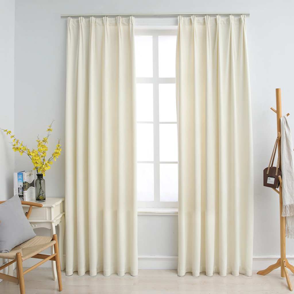 vidaXL Blackout Curtains 2 pcs with Hooks Velvet Cream 140x175 cm