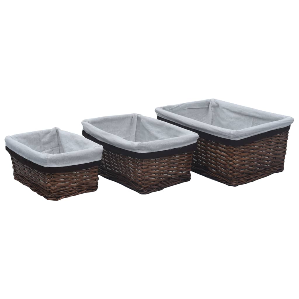 vidaXL 3 Piece Nesting Basket Set Brown Willow