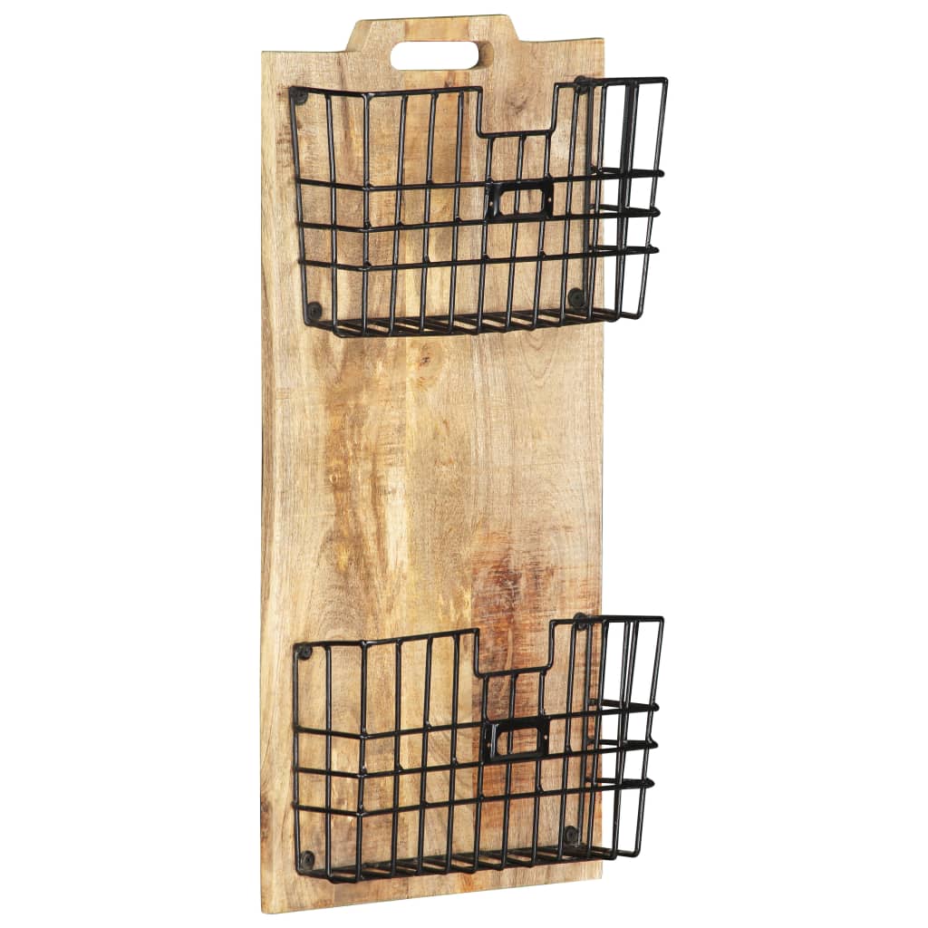 vidaXL Wall-mounted Magazine Rack 33x10x67 cm Solid Rough Mango Wood