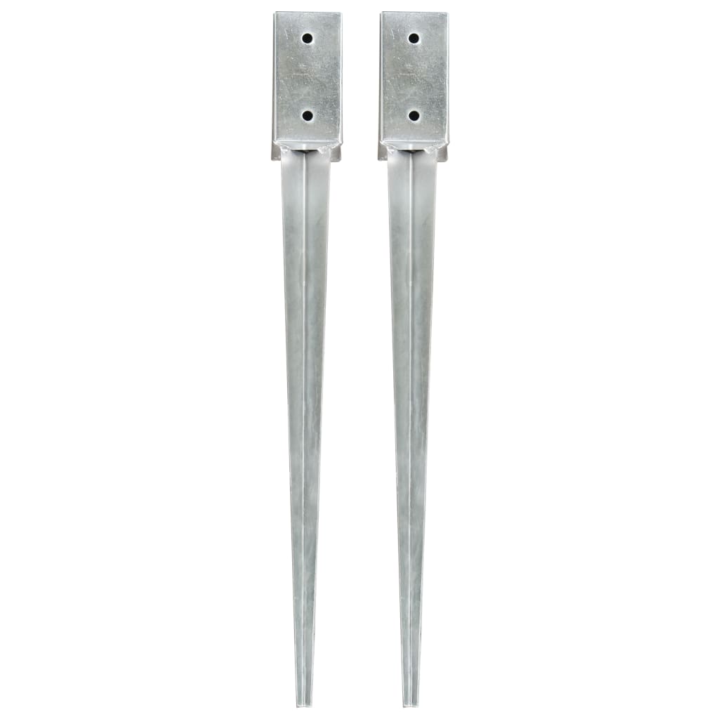 vidaXL Ground Spikes 2 pcs Silver 7x7x75 cm Galvanised Steel