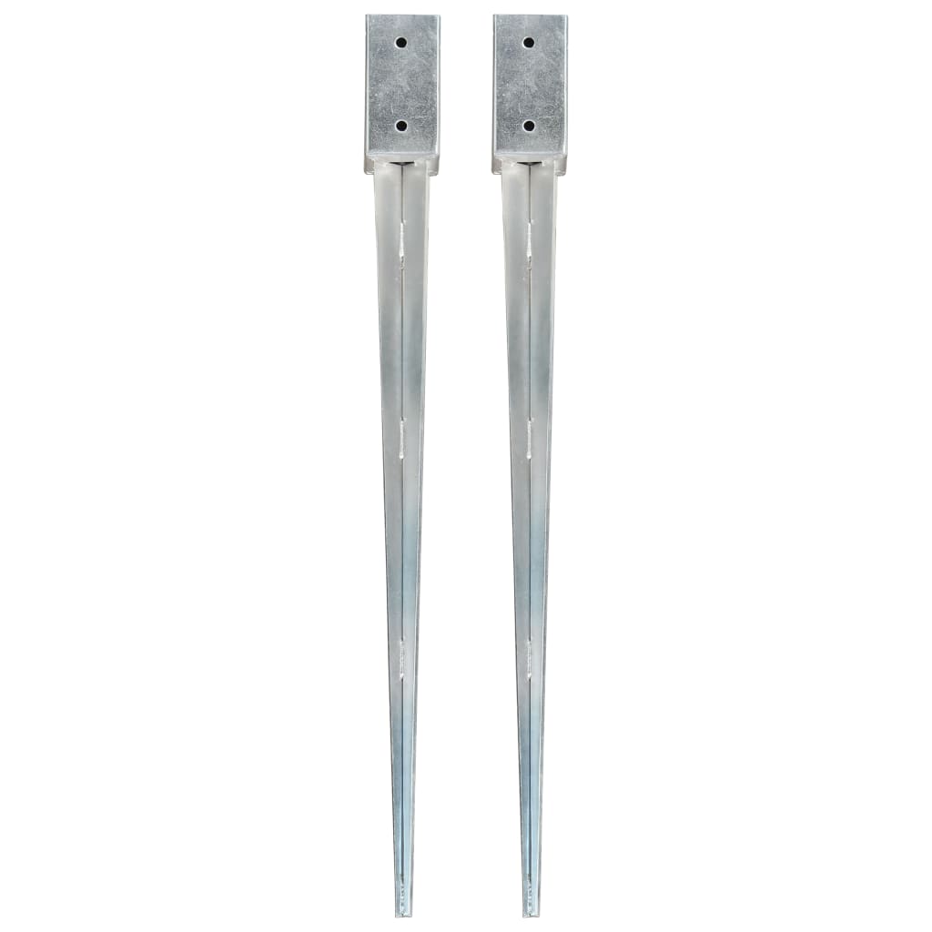 vidaXL Ground Spikes 2 pcs Silver 7x7x90 cm Galvanised Steel