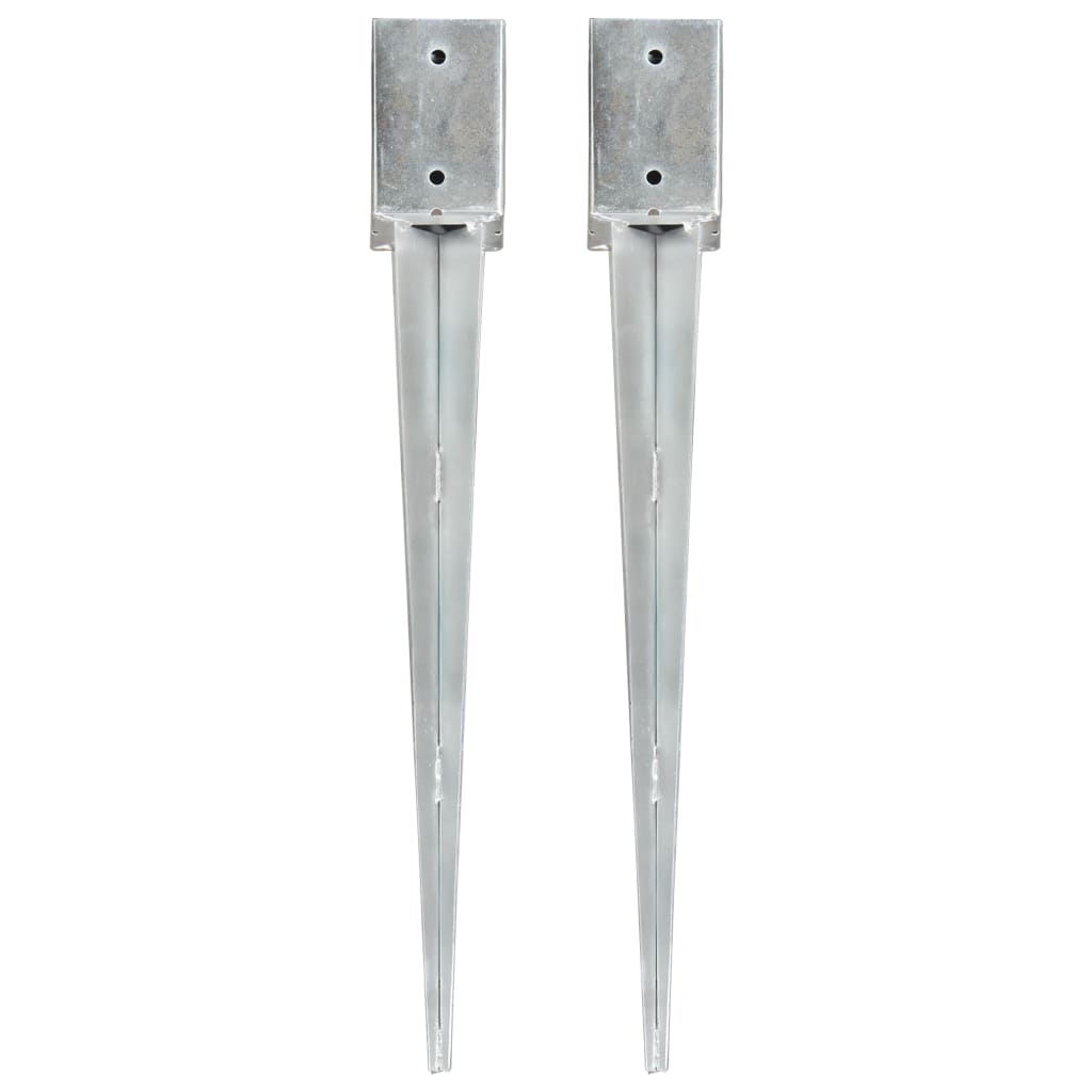 vidaXL Ground Spikes 2 pcs Silver 9x9x75 cm Galvanised Steel