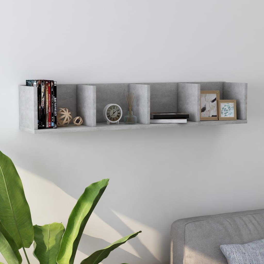 vidaXL CD Wall Shelf Concrete Grey 100x18x18 cm Engineered Wood