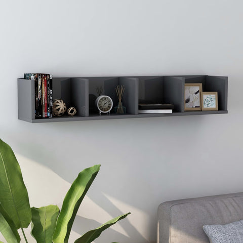 vidaXL CD Wall Shelf High Gloss Grey 100x18x18 cm Engineered Wood