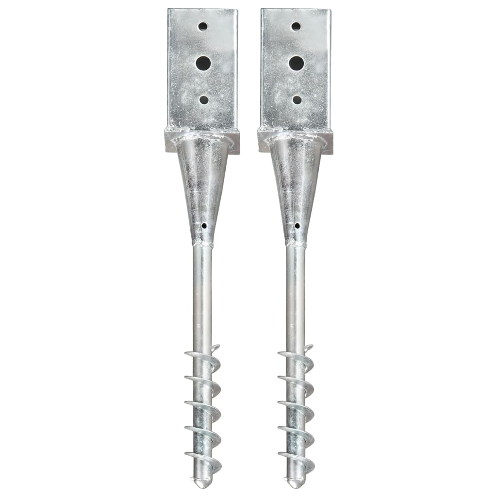 vidaXL Ground Spikes 2 pcs Silver 8x8x57 cm Galvanised Steel