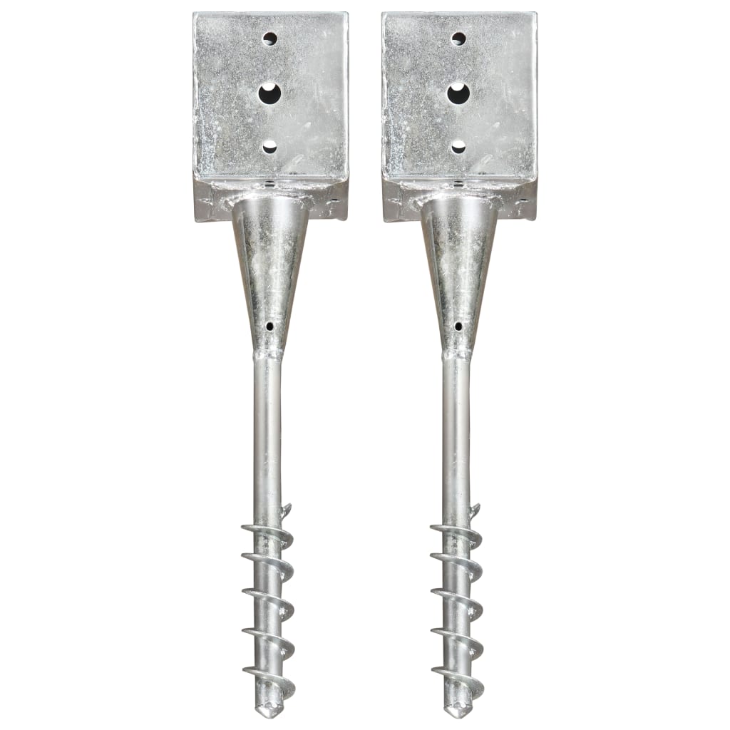 vidaXL Ground Spikes 2 pcs Silver 12x12x56 cm Galvanised Steel