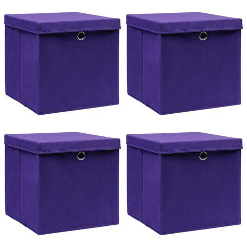 vidaXL Storage Boxes with Lids 4 pcs Purple 32x32x32 cm Fabric