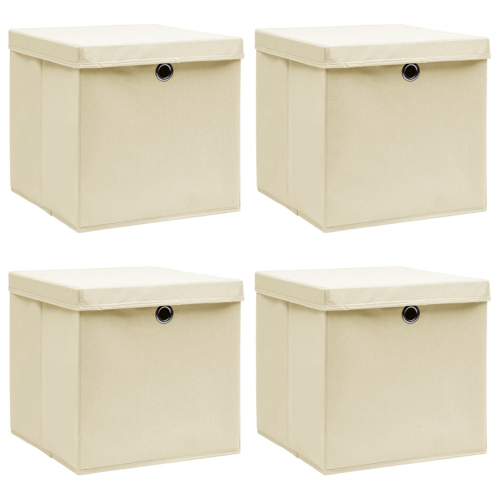 vidaXL Storage Boxes with Lid 4 pcs Cream 32x32x32 cm Fabric