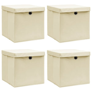 vidaXL Storage Boxes with Lid 4 pcs Cream 32x32x32 cm Fabric