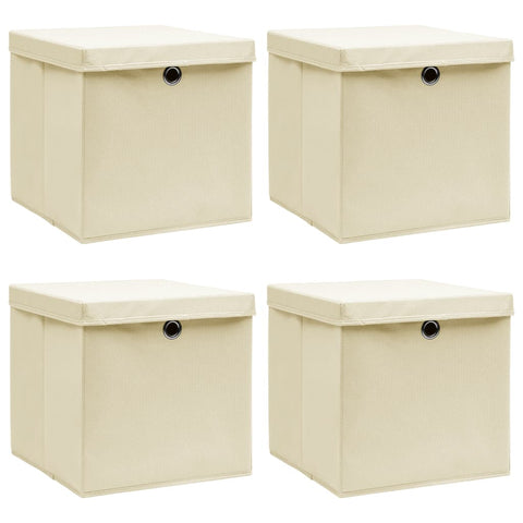 vidaXL Storage Boxes with Lid 4 pcs Cream 32x32x32 cm Fabric